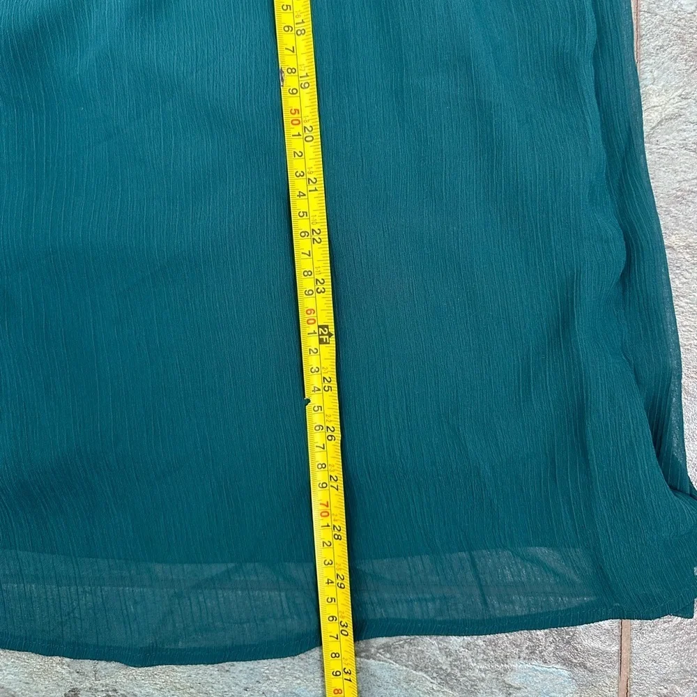 Catherines Blouse Top 3X Forest Green Chiffon Tunic Elbow Sleeve Cutout Detail - Picture 7 of 7